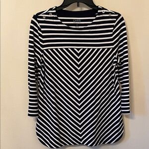Croft & Barrow Navy and White Striped Long Sleeve Top Size Small